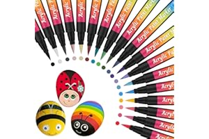 IVSUN 18 kolorowych pisaków akrylowych do kamieni, wodoodporne, końcówka pędzla (1-6 mm), kamienie do malowania, permanentne markery do jajek wielkanocnych, drewna, kamieni, szkła, różnych powierzchni