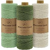 Gemtte Macrame Thread 2 mm x 100 m, 3 Rolls Colorful Macrame Braided for Decoration Bohemian Wall Tapestries, Natural Macrame