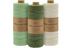 ‎GEMTTE Gemtte Makramee Garn 2mm x100m, 3 Rollen Macrame Cord Geflochten Set, Bunte Makrameegarn für Wandbehang Dekoration, Natur Baumwoll Bastelschnur zum Basteln Stricken Boho Deko