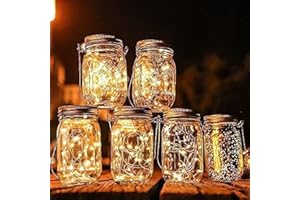 LOOHOME Solarlampen für Außen 6 Stück 30er LED Warmeweiße Lichterkette mit Solarglas Deko für Garten Balkon, Wasserdichte Hängend Solarlaterne Solarleuchten für außen