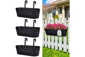 OGIMA Railing Planter Box, 3 Pack 40cm Large Hanging Planters for Outdoor Plants with Adjustable Wide Hooks for 7cm Railings, Balcony Planters Railing Hanging for Deck, Fence & Patio Decor