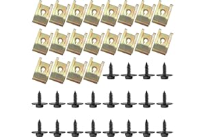 HEOZHUYI 40 Stk Schraube Mutter Clip Kit(20 Kotflügelclips, 20 Befestigung Blechmuttern), Karosserie Clips Klemmen, Sechskantschrauben Metallschalenclip für Auto