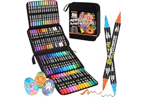 ‎NICETY NICETY 60PCS Acrylstifte für Steine Wasserfest - Dual Tip Acrylmarker Multimarker für Steine Bemalen Holz Stein Stoff Leinwand Glas Keramik, 0.5-5mm Acrylfarben Stifte Acrylic Paint Marker Set