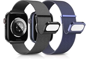 AMSKY Pasek kompatybilny z Apple Watch 44 mm, 40 mm, 45 mm, 42 mm, 41 mm, 49 mm, 38 mm, podwójny magnes, regulowany, stal nierdzewna, metalowy, kompatybilny z iWatch Se Ultra Series 9, 8, 7, 6, 5, 4,