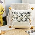 LIGICKY Boho Throw Pillow Covers with Pom-poms Tribal Woven Accent Decorative Pillowcase Printed Cushion Cover for Couch Sofa Bed Living Room, 45 x 45 cm