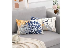 RYBORNAMENT Fundas Cojin 30x50 Fundas Cojines Resumen Floral Funda Cojin Muebles De Patio Al Aire Libre Funda Cojines Azul Marino Y Amarillo Juego De 2 Fundas De Cojines Por Porche Jardín Sofá Cojines Decoración