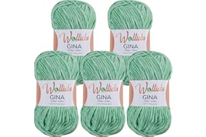 ‎WOLLIDU Wollidu Gina Chenille Garn zum Stricken und Häkeln 5 x 100g/120m Set 100% Polyester - Hellgrün