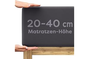 ‎WOLKENFELD Wolkenfeld Spannbettlaken 180x200cm – 200x220cm – Premium Jersey Baumwolle mit 5% Lycra – Faltenfreies Bettlaken für hohe Matratzen bis 40 cm – Atmungsaktiv & Oeko-TEX Zertifiziert – Anthrazit
