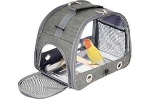 aleawol Bird Travel Carrier with Standing Perch and Stainless Steel Tray,Bird Carrier Travel Cage Foldable with Long Shoulder Strap for Parrots Parakeets Pigeons Hamsters Rabbits 33 x 24 x 26 cm