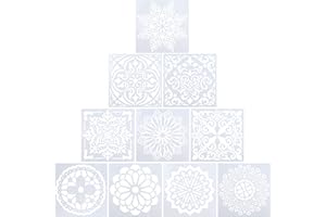 ISIYINER Stencil di Pittura Riutilizzabili Plastica Stampini Mandala per Decorazione Fai da Te Mobili Piastrelle Muri 15x15cm 10 Pezzi