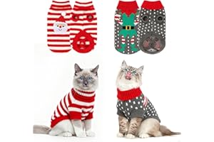 HYLYUN 2 Stück Weihnachtspullover Katze, Warme Haustier Pullover Katze Strickpullover, Weihnachtsmann und Hässliches Weihnachtsmuster Katzen Pullover für Kätzchen und kleine Hunde XS