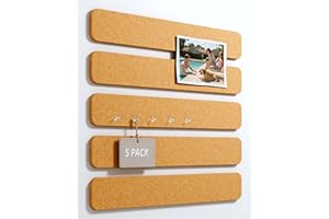 Fluxynara Cork Board Alternative Felt Strip Board 5-Pack 33x5 cm, Office Pin Board with 35 Push Pins, Adhesive Install for Bedroom Door & Home Office (Gold Bronze)