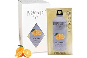 BRAGULAT/Saborizantes de agua Sin Azucar, con fruta deshidratada, Vitamina C y B12, colorantes y sabores naturales (15 sobres, ISOTONICO-NARANJA)