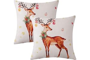 Hapterouse Poszewki na poduszki dekoracje świąteczne 18 x 18 zestaw 2, dom wiejski dekoracja świąteczna do domu, jeleń Boże Narodzenie poszewka na poduszkę zima wakacje dekoracje ozdobna poszewka na poduszkę na kanapę domową