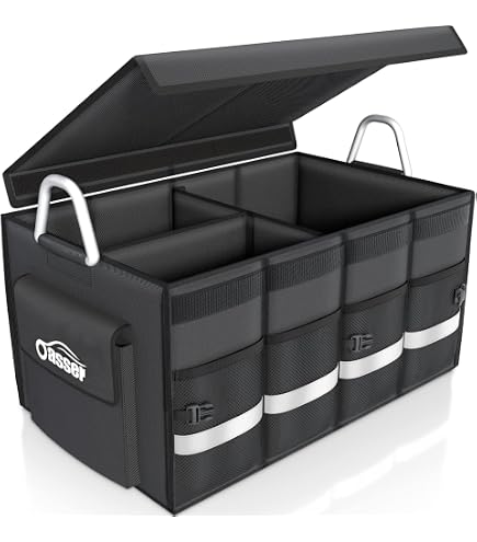 Rangement Coffre Voiture BLACK+DECKER 110x30x30cm - 5 Compartiments - Pliable Avec Poignées