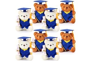 Harrycle 8 Mini Orsetti di Laurea Piccoli Animali di Peluche di Orso 12 cm Colore Misto con Diploma e Cappello di Laurea 2025 Regalo per Cerimonia Decorazioni Feste di Congratulazioni (Cappello Blu)