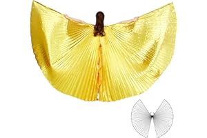 Wuchieal Disfraz de bailarina del vientre Isis alas de baile con bolsillo para bastones (dorado, talla única)