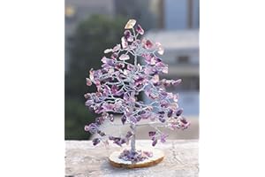 Crocon Amethyst Gemstone Money Tree Agate Slice Base Feng Shui Figurine Reiki Healing Crystals Chakra Balancing Good Luck Ornament Sculpture Mystical Home Decoration Size: 7 "