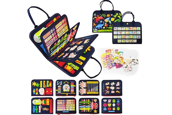 LearnToy Montessori Busy Board pour garçons de 1, 2, 3 Ans, Jouet de motricité, Jouet sensoriel pour Les Tout-Petits de 1 à 4 Ans, Planche de motricité pour Les Voyages, Voiture, Avion