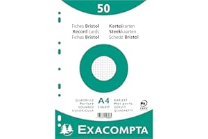 Exacompta - Réf. 12606E - Paquet de 50 fiches bristol quadrillées 5x5 perforées - sous film - compatibles avec imprimante jet d'encre, laser et photocopieur - format 210 x 297 mm - couleur blanc