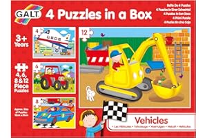 Galt Toys, 4 Puzzles in a Box - Vehicles, Jigsaw Puzzle for Kids, Ages 3 Years Plus