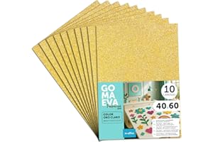 m-office Plaques de Mousse EVA Colorées pailletée 40x60cm, Feuilles de Mousse à Découper, Mousse Pailleté, Idéal pour Loisirs Créatifs, Scrapbooking, École ou Activités Manuelles (Or clair, 10 uds)