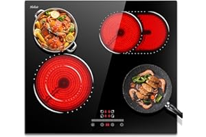 Hobsir hob 4 Zonen Glaskeramikkochfeld Elektrokochfeld 4 Kochfelder Sensor-touch Control Kochfeld Autark 60cm, 6600W, 9 Leistungsstufe, kein Stecker