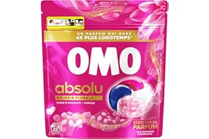 OMO - Lessive Capsules Absolu Mélodie Florale aux perles booster de parfum - Fleur d’Oranger & Vanille - Propreté Impeccable pour un Linge Eclatant - 22 Lavages