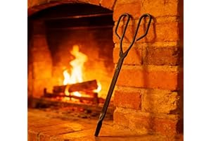 Kingson Tijeras de chimenea vintage para carbón y leña – Pinzas de hierro negro de 43 cm de mandíbula plana para manipular carbón y leña – Agarre de tijeras antiguo para fuegos abiertos y estufas de