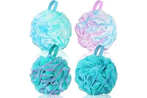 DIQC Shower Puff Loofah Extra Large, Set of 4, 75G/PC,DIQC Soft Body Scrubber Bath Sponge for Women and Men,Scrunchie Mesh Pouf Bathroom Sponge Skin Exfoliating