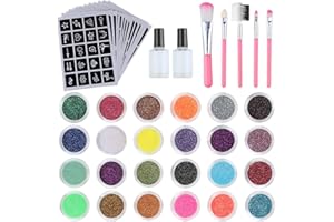 Lictin Glitzer Tattoo Set Kinder, Temporäre Tattoos Kinderschminke für Kinder, Glitzer Tattoo Set mit 24 Farben und 117 Schablonen, Kinderschminke Glitzer für Geburtstage, Partys, Festivals