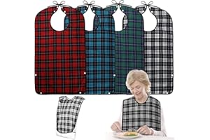 Bekith 4 Stück Erwachsenen-Lätzchen zum Essen, wasserdichter Kleidungsschutz mit Krümelfänger, wiederverwendbare Erwachsenen-Lätzchen