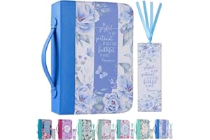 Faithful Hers Bible Cover Case for Women with a Matched Bookmark Floral PU Leather Bible Cover Bag with Pockets and Zipper for Standard and Large Size Study Bible 11''x8.2''x2.4'' (Winter Floral)