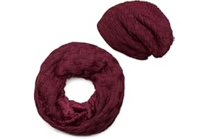 styleBREAKER Strick Loop Schal und Beanie Mütze Set mit Flecht Muster, Fleece Innenfutter, Winter, Unisex 01018211