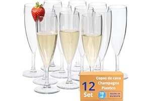 Vieira Home Copas de cava champagne Vasos plastico duro reutilizable irrompibles modernos | Juego de 12 vasos sin bpa 19cl |Hecho en U.E.