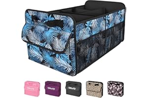 YOHOOLYO Organizer Bagagliaio Auto 72L 60X37X32.5cm Organizzatore per bagagliaio di grande capacità Scomparto multifunzionale, impermeabile, antiscivolo Blu floreale