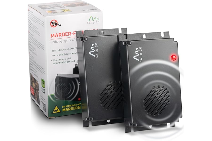 Gardigo® Marten Deterrent - Set of 2 | Marten Repellent for Cars with 12 kHz | Two Rodent Repellent Battery Operated | Place Everywhere | Protection from Rodents in Cars, the Attic, the Garage