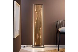 Lightbox – Lampadaire LED 120 cm en bois avec interrupteur au pied & bande LED profilée | Lampe décorative pour salon | Aluminium, métal et pin | Noir | Style contemporain industriel
