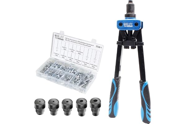 CCLIFE Pince à Rivets Professionnelle avec 5 Forets Remplaçables (Inclut 320 Rivets Aveugles en Aluminium: 2,4mm, 3,2mm, 4,0mm, 4,8mm, 6,4mm)