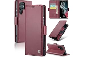 Rerzoiro Handyhülle für Samsung Galaxy S22 Ultra Hülle, Premium PU Leder Klapphülle RFID Schutzhülle Magnet Kartenfach Standfunktion Flip Wallet Tasche Case Kompatibel Samsung S22 Ultra, Rot