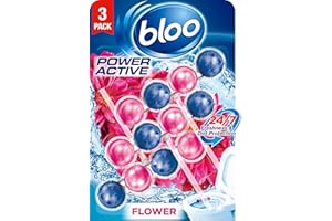Bloo Power Active Toilet Rim Block Fresh Flowers, with Anti-Limescale, Cleaning Foam, Dirt Protection and Extra Freshness - Pack of 3 Rimblocks