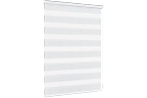 ‎JALOUSIESCOUT Jalousiescout Doppelrollo Klemmfix ohne Bohren & mit Bohren, Rollo Fensterrollo lichtdurchlässig & verdunkelnd，Sonnenschutzrollo Zebrarollo für Fenster & Türen, 110 x 150 cm (BxH) Weiß