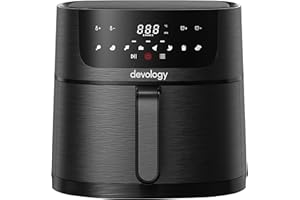 Devology Digital Family Size Air Fryer - 8L Non Stick Airfryer Free 50 Recipe Cookbook - Pre-Set Cooking Programs - Oil-free Chip Fryer for Home Use With 60 Minute Timer - Portable Kitchen Appliance