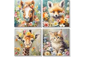 Lxmsja 4 Pack Animals Paint by Numbers Cat for Adults with Frame, Horse Painting by Numbers for Adults on Canvas, DIY Acrylic Fox Giraffe Painting Kit Art and Crafts Gifts for Home Decor, 8x8in