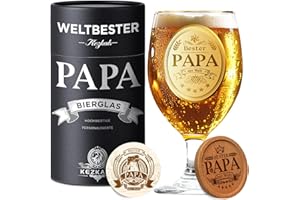 KEZKALS Vatertagsgeschenk für Papa, Bierglas mit Gravur, Geschenk Vatertag, Personalisierte Bester Papa Geschenk Geburtstag