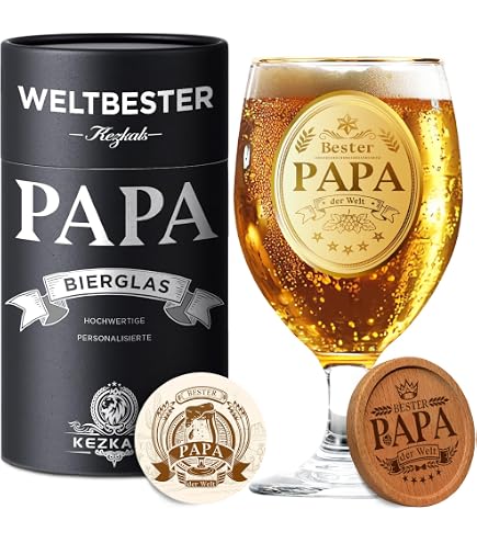 Produktbild von Weizenbierglas Mit Spruch 'Bester Papa Der Welt' – 0,5 Liter, Geschenk Zum Vatertag, Geburtstag & Weihnachten