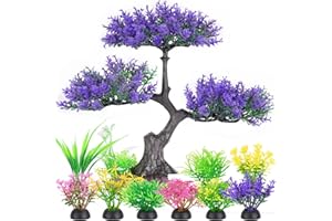 ‎BORLECH Borlech Aquarium Deko Künstliche Kunststoff Pflanzen, Groß Plastikpflanze Unecht Baum Dekoration Zubehör für Aquarium (Lila)