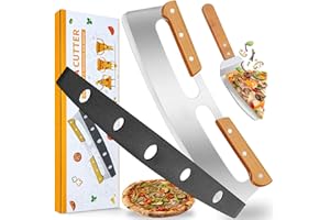 IAGORYUE Coupe Pizza, Couteau Pizza Grand en Acier Inoxydable avec Pelle à Pizza et Couvre-Lame, Couteau à Pizza Tranchant Professionnel qui Poignée en Bois, Lavable au Lave-Vaisselle, pour Pizza, Gâteau(35cm)