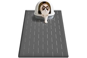 Pieviev Alfombra Gatos Arenero Silicona, 86 x 56 cm Alfombrilla Arenero, Tapete Areia Gatos Grande, Impermeable y Antideslizante Cat Litter Mat, Gris Oscuro