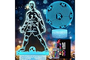 EYGERUR Lot de 2 Ronaldo Football Veilleuse 3D LED Enfants, Surprise Cadeau Foot Garcon 3 4 5 6-12 Ans, 16 Couleurs USB Smart Remote Control Football Lampe, Decoration Chambre Cadeaux Parfaits pour Les Fans